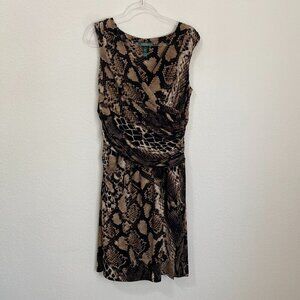 Lauren Ralph Lauren Womens 14 Slinky Snake Print Ruched Faux Wrap Cocktail Dress